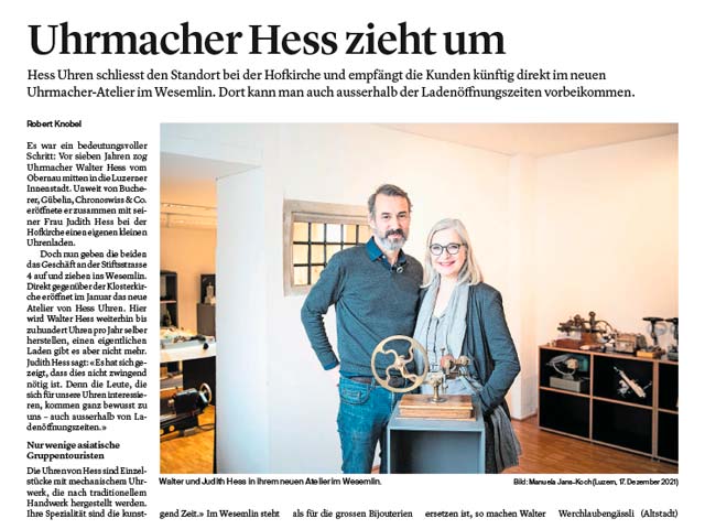 Presseartikel in der Luzerner Zeitung.
